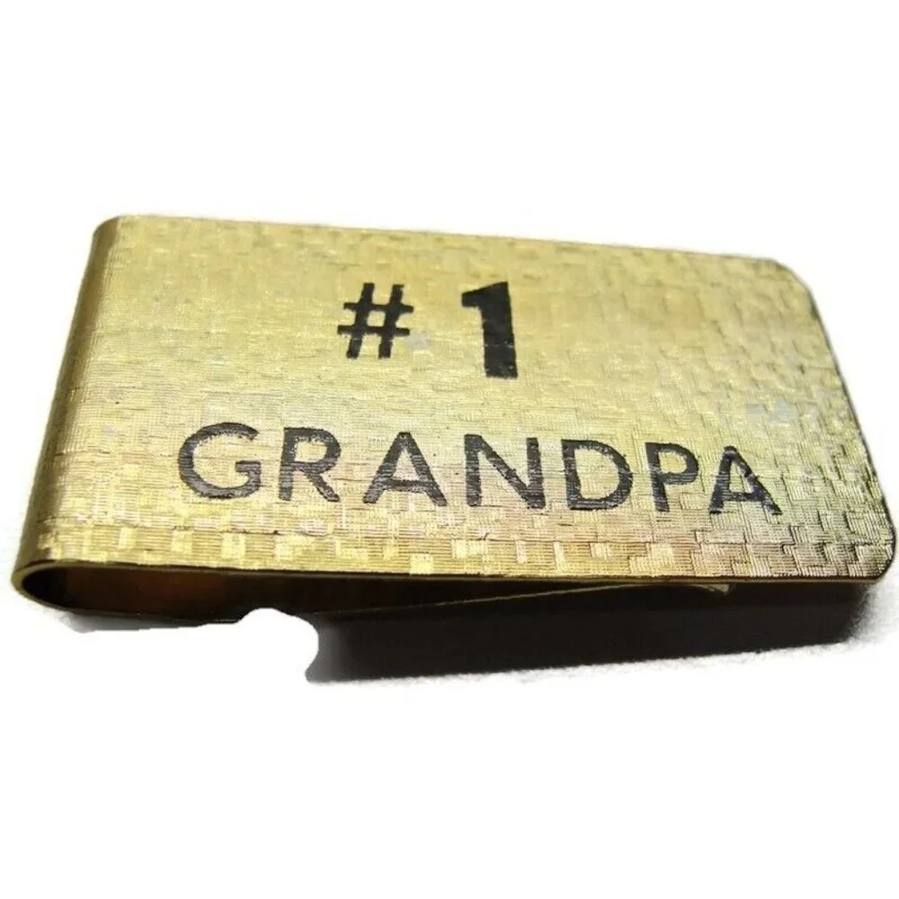 #1 Grandpa Gold Tone Money Clip Stainless Steel Wallet Credit Card Cash ID